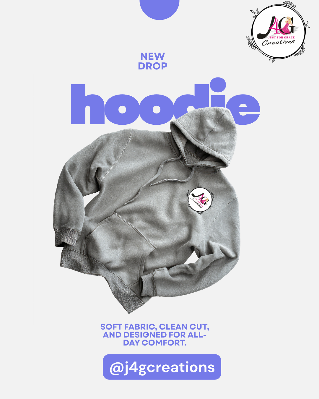 J4G Classic Grey Cotton Fleece Hoodie